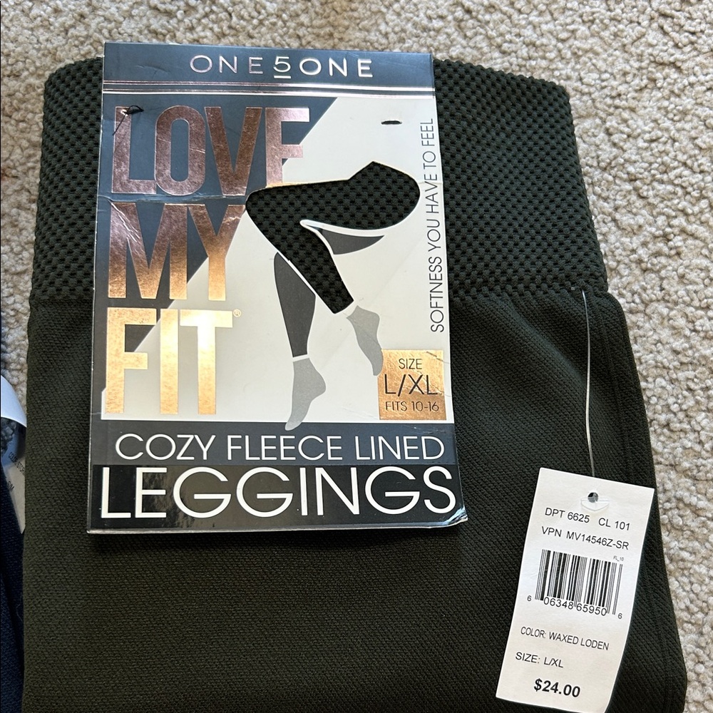 One 5 One Cozy Fleece Lined Leggings in Olive Green